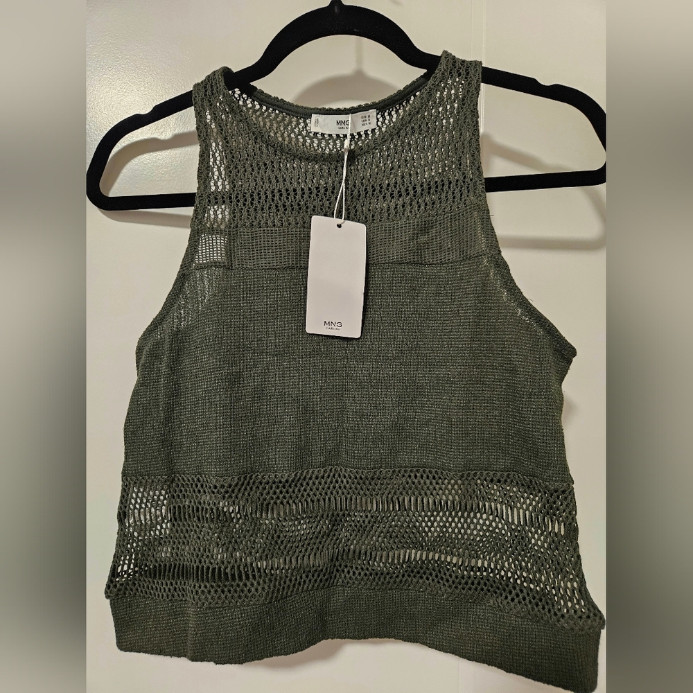 New MANGO Casual green crochet tank top